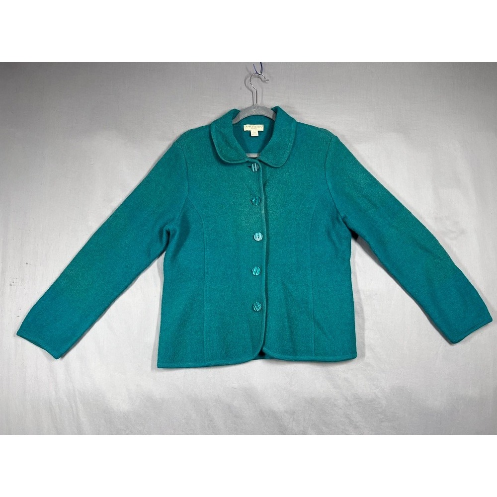 Appleseeds Vintage Teal Boiled Wool Granny-style Button Front Cardigan Size PM